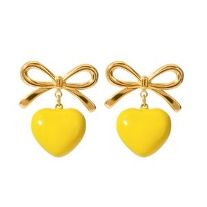 18k Gold Plated Bowknot Yellow Heart Drip Oil Earrings